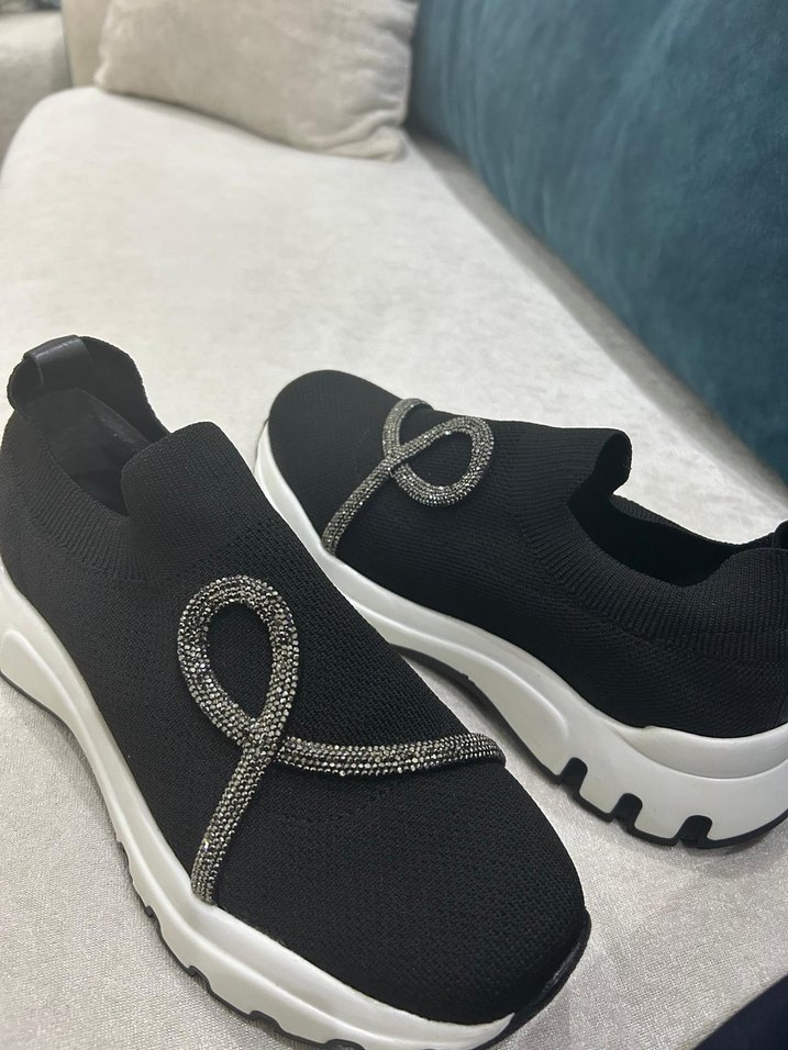 Siyah Elastik Spor Stiletto Topuklu Sneakers - Görsel 4