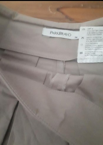 Park Bravo Bej Pilili Midi Keten Etek pantolon vizon rengi