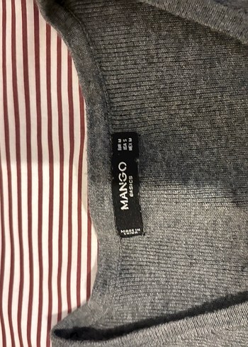 Gri V Yaka Uzun Kollu Triko Elbise mango - Görsel 2