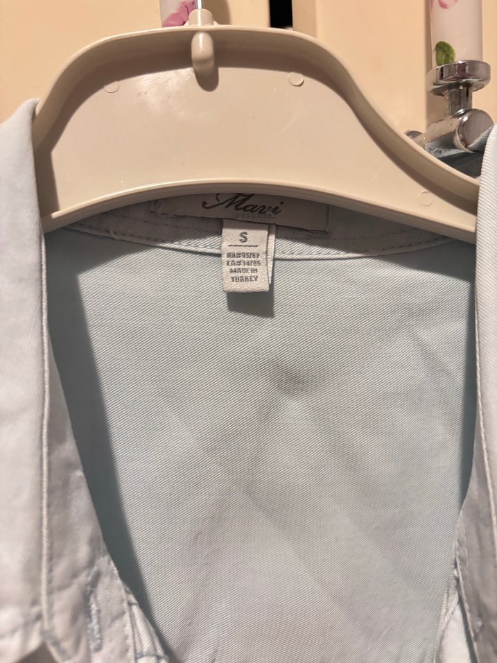 bebek mavi Uzun Kollu Keten Gömlek - Görsel 2