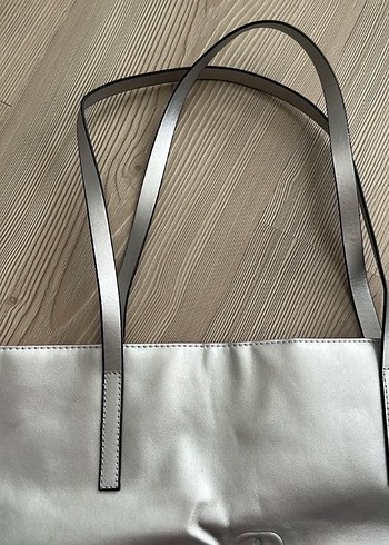 Gri Deri Kadın Çanta Fermuarlı - Görsel 3