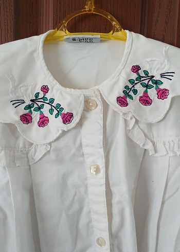 Nakışlı Yakalı Beyaz çocuk Gömlek - Görsel 2