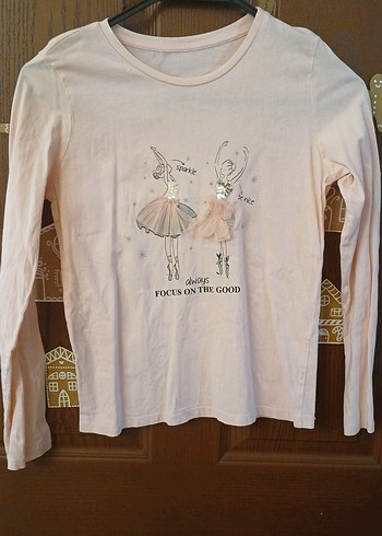 Kız Çocuk Bej Uzun Kollu Baskılı Tişört - Görsel 2