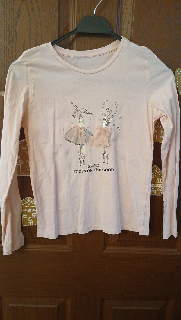 Kız Çocuk Bej Uzun Kollu Baskılı Tişört - Görsel 2