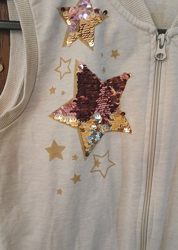 Kız Çocuk Bej Nakışlı Fermuarlı Yelek - Görsel 2