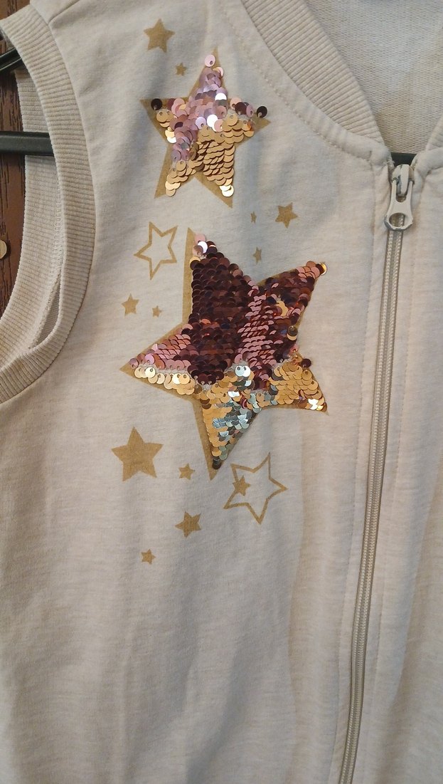 Kız Çocuk Bej Nakışlı Fermuarlı Yelek - Görsel 2