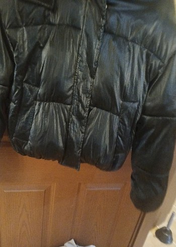 Düğmeli Siyah Deri Kadın Mont - Görsel 7