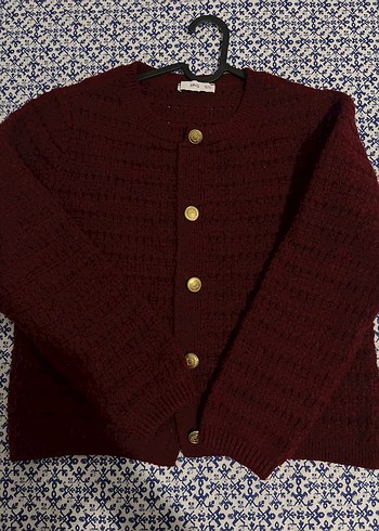 Düğmeli Bordo Bohem Kadın Hırka - Görsel 4