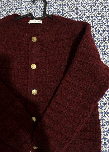 Düğmeli Bordo Bohem Kadın Hırka - Görsel 5