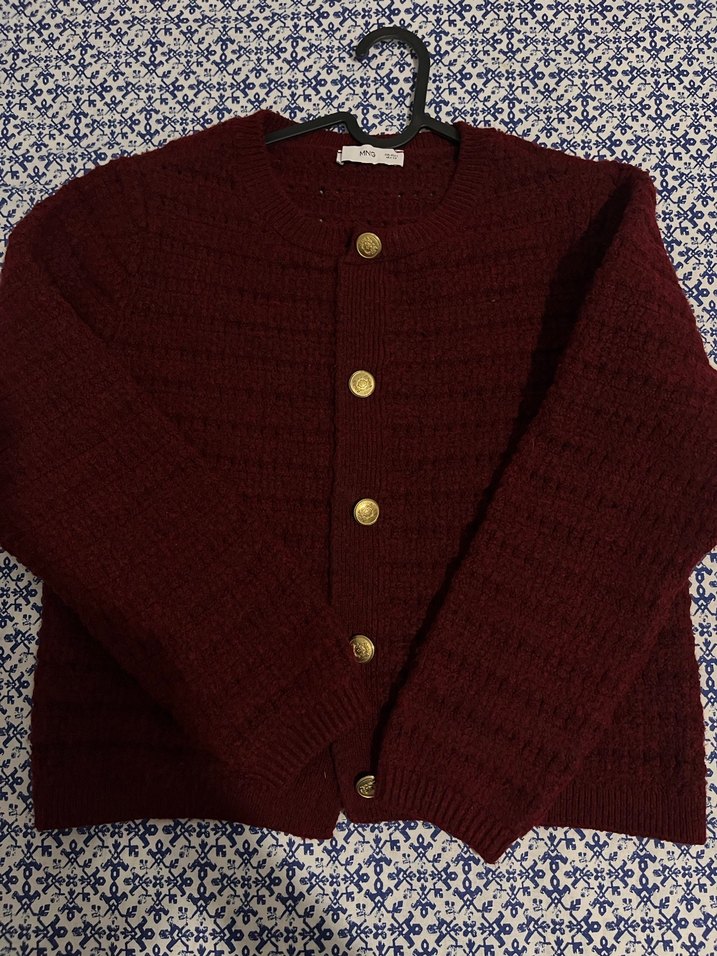 Düğmeli Bordo Bohem Kadın Hırka - Görsel 4