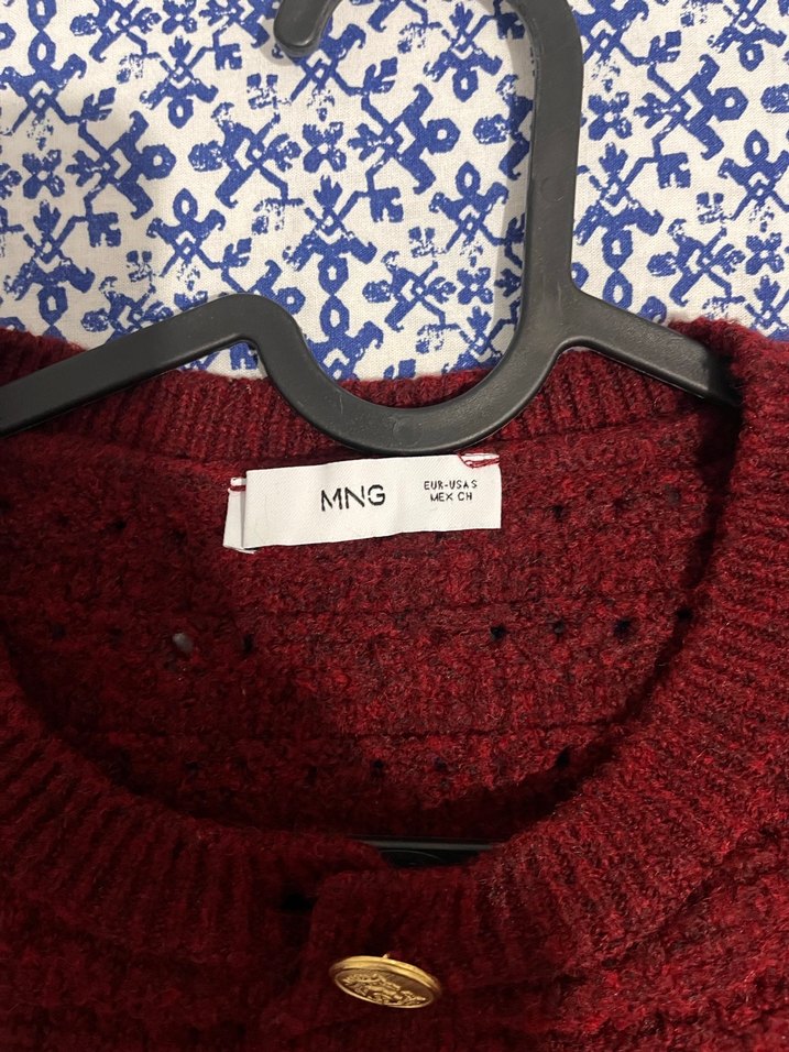 Düğmeli Bordo Bohem Kadın Hırka - Görsel 3