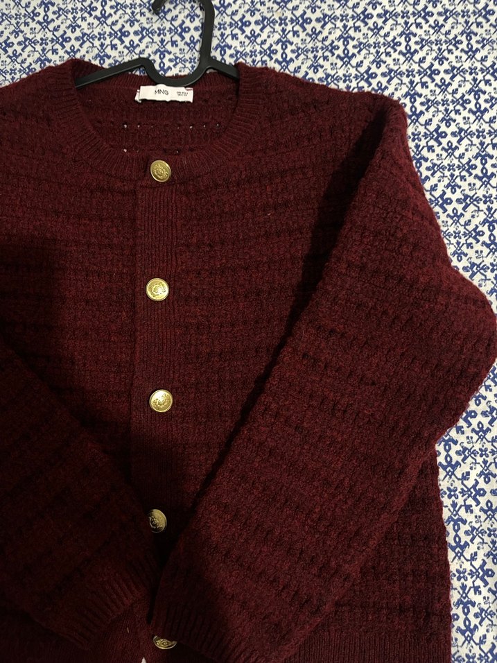 Düğmeli Bordo Bohem Kadın Hırka - Görsel 5