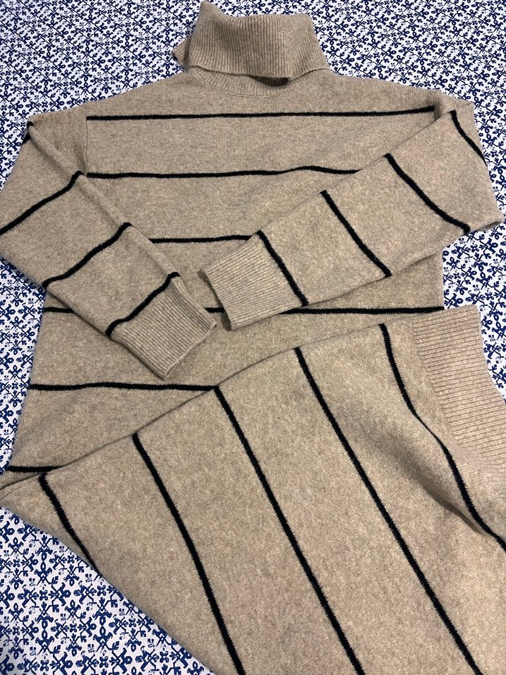 Mango Bej Çizgili Uzun Triko Elbise - Görsel 2