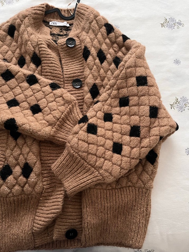 Kahverengi  Desenli Triko Hırka - Görsel 3