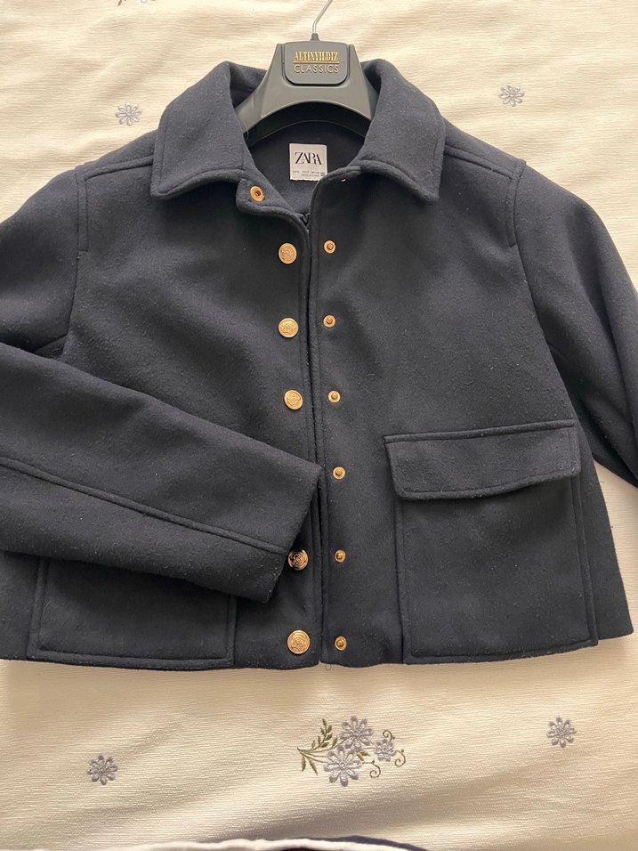 Düğmeli Lacivert Midi Kadın Kaban - Görsel 2