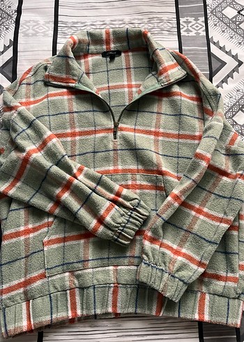 Ekose Desenli Gri Fermuarlı Kadın Ceket - Görsel 2