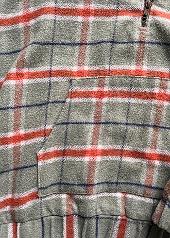 Ekose Desenli Gri Fermuarlı Kadın Ceket - Görsel 5