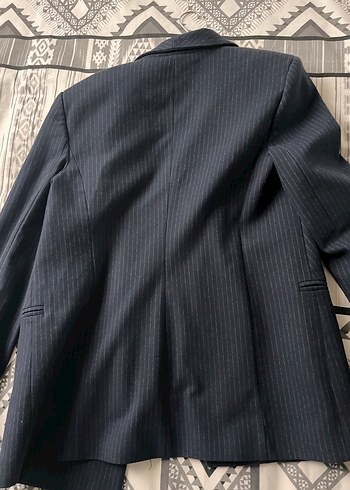 Lacivert Çizgili Kadın Blazer Ceket - Görsel 4