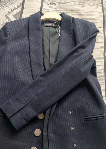 Lacivert Çizgili Kadın Blazer Ceket - Görsel 3