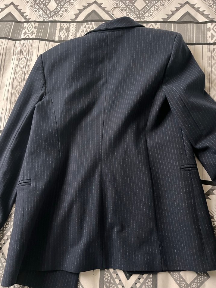 Lacivert Çizgili Kadın Blazer Ceket - Görsel 4