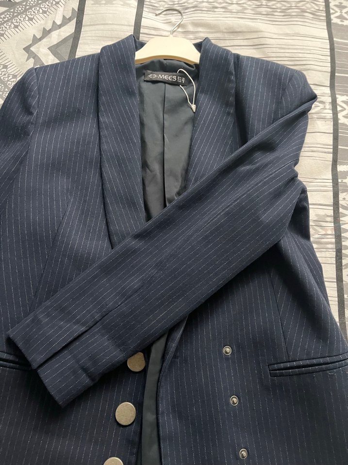 Lacivert Çizgili Kadın Blazer Ceket - Görsel 3