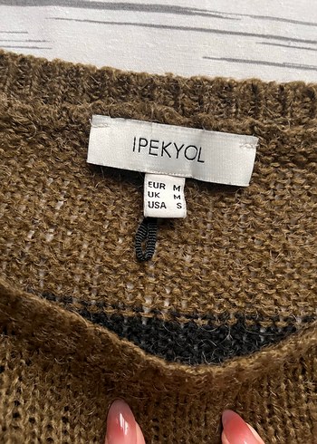 Kadın Kahverengi Çizgili Örgü Kazak - Görsel 3