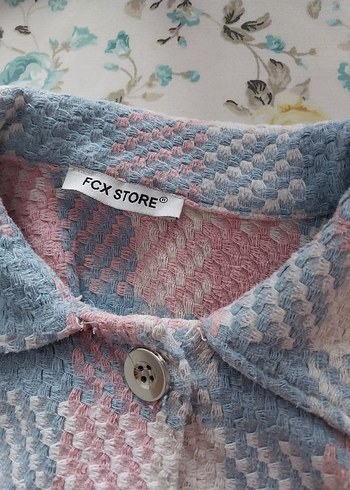 Pembe Mavi Oversize Gömlek Ceket - Görsel 5