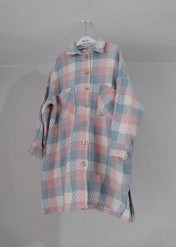 Pembe Mavi Oversize Gömlek Ceket - Görsel 3