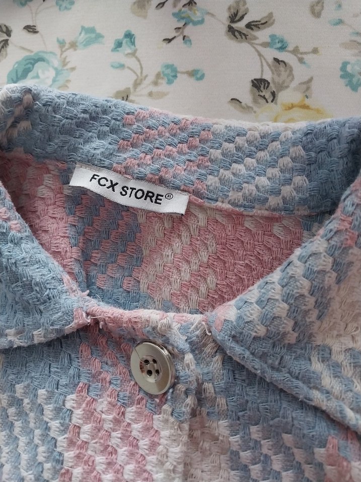 Pembe Mavi Oversize Gömlek Ceket - Görsel 5