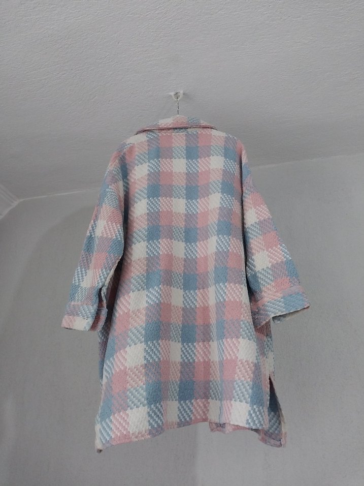 Pembe Mavi Oversize Gömlek Ceket - Görsel 4