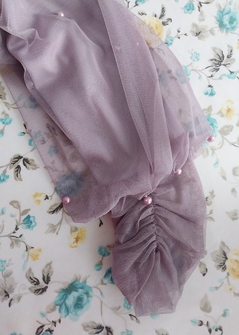 Mor İnci ve Tül Detaylı Uzun Abiye Elbise - Görsel 5