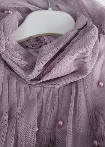 Mor İnci ve Tül Detaylı Uzun Abiye Elbise - Görsel 6