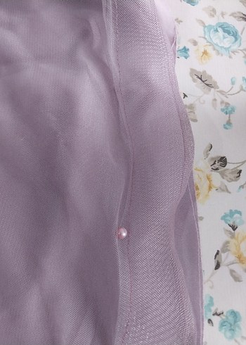 Mor İnci ve Tül Detaylı Uzun Abiye Elbise - Görsel 7