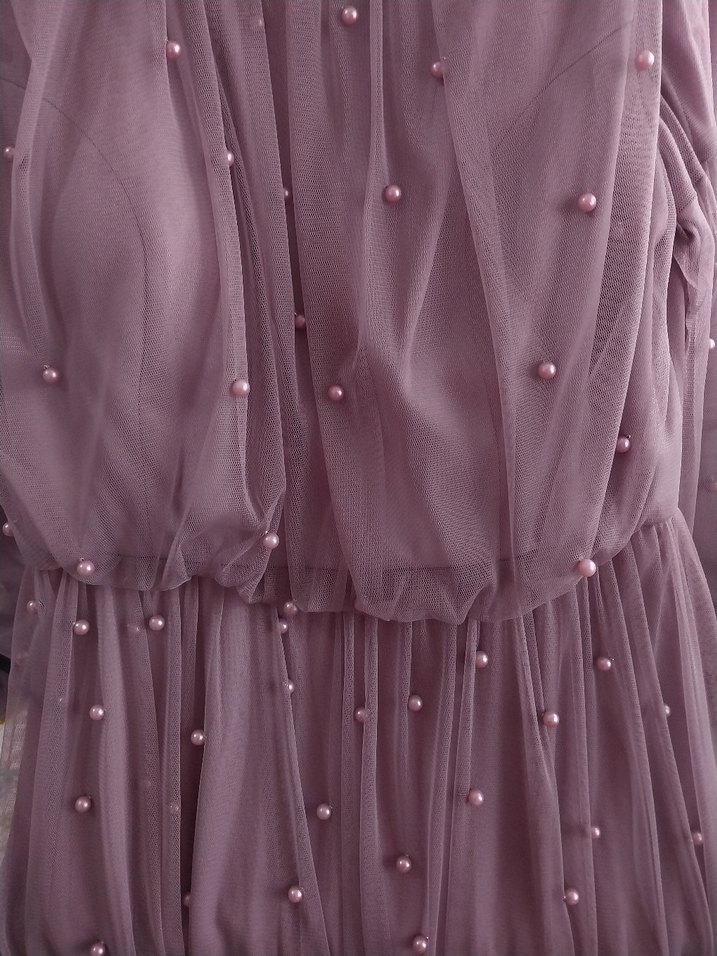 Mor İnci ve Tül Detaylı Uzun Abiye Elbise - Görsel 4