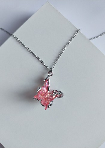 Pembe Hologramlı Kelebek Kolye - Görsel 2