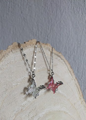 Pembe Hologramlı Kelebek Kolye - Görsel 6