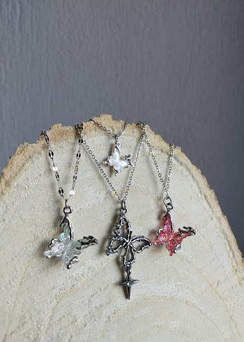 Pembe Hologramlı Kelebek Kolye - Görsel 7