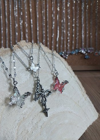 Pembe Hologramlı Kelebek Kolye - Görsel 8