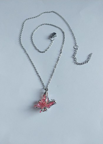 Pembe Hologramlı Kelebek Kolye - Görsel 4