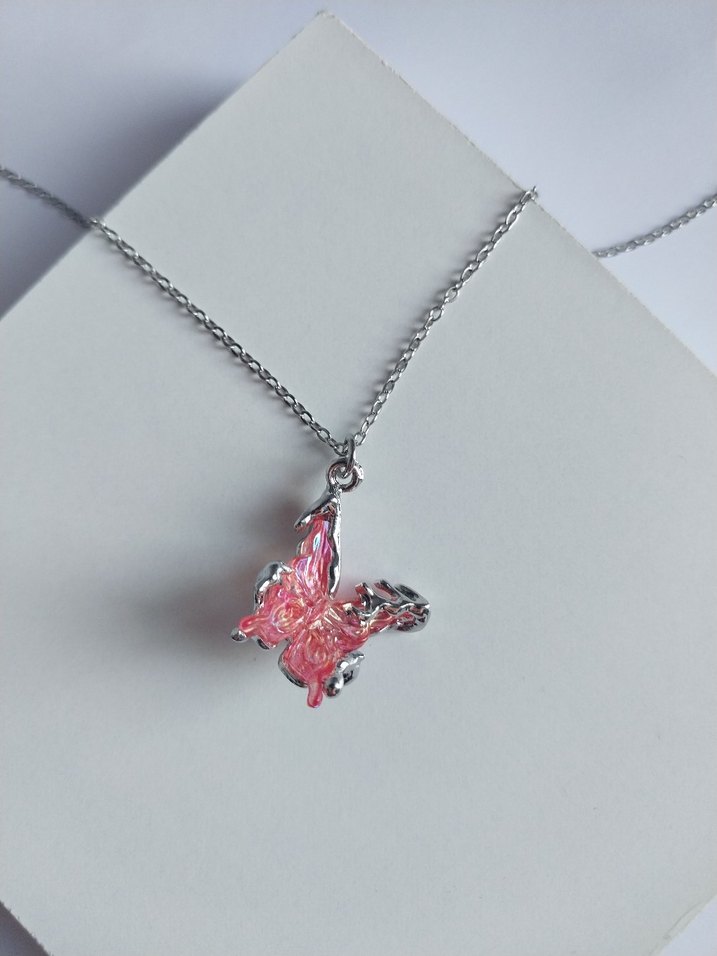 Pembe Hologramlı Kelebek Kolye - Görsel 2