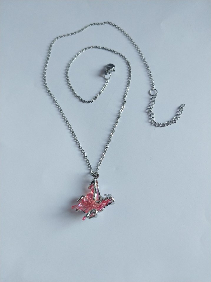 Pembe Hologramlı Kelebek Kolye - Görsel 4