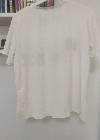Bershka Baskılı Beyaz Keten Kadın Tişört