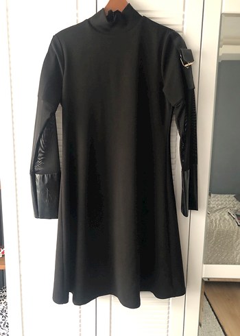 Miarte Siyah Deri Kadın Goth Kemerli elbise