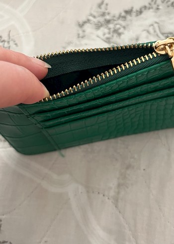 Yeşil Parlak Deri Yılan Desenli Fermuarlı Cüzdan/kartlık - Görsel 4