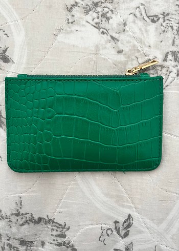 Yeşil Parlak Deri Yılan Desenli Fermuarlı Cüzdan/kartlık - Görsel 2