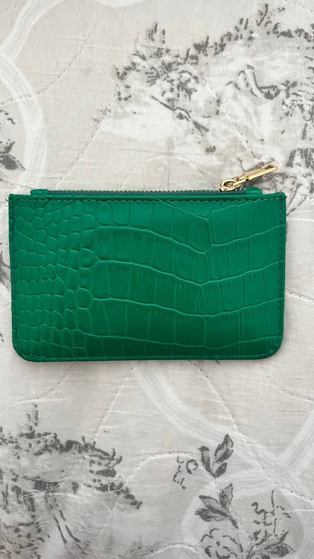 Yeşil Parlak Deri Yılan Desenli Fermuarlı Cüzdan/kartlık - Görsel 2