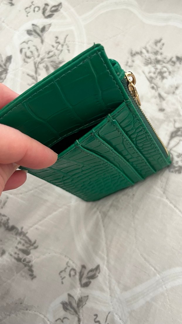 Yeşil Parlak Deri Yılan Desenli Fermuarlı Cüzdan/kartlık - Görsel 3