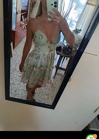 Abiye Nakışlı Mini Bohem Elbise