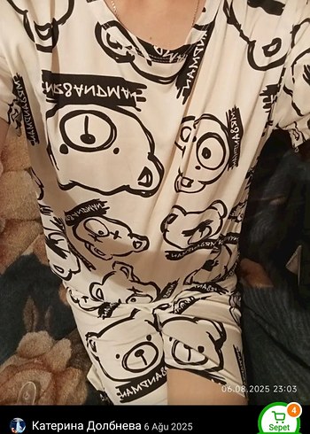 Diğer Beyaz Ayıcık Baskılı Kısa Kollu Mini Pijama