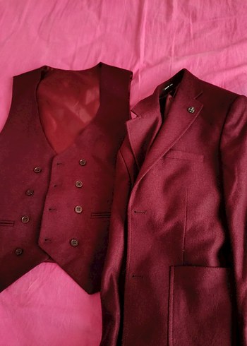 Bordo Düğmeli Klasik Erkek Yelek ve Ceket